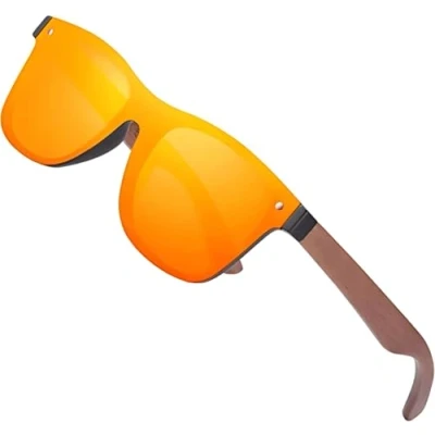 Image of KINGSEVEN Men&#039;s Women&#039;s Polarized Sunglasses, Unisex Wooden UV400, Sunglasses 100 UV Protection, Vintage Stylish Ultra Light Black Walnut Frame, Mirrored Lenses, Orange