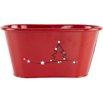 Image of Fyne Finds Red Tin Pail Trough Plant Pot Modern Christmas Tree Stars 26cm Xmas Gift Festive Decor