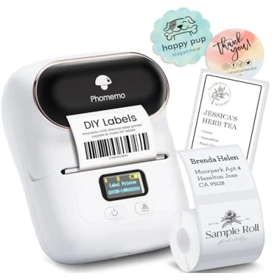 Image of Phomemo M110 Portable Wireless Thermal Label Printer, Bluetooth Maker Machine for iOS And Android Phone, Barcode Printer Clothing, Jewellery, Retail, Home, with 1 Roll 40x30mm