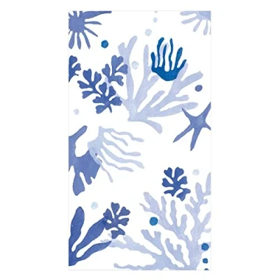 Image of Caspari Matisse Guest Towel Napkins in Coral &amp; Blue 15 Per Package
