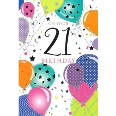 Image of Age 21 Birthday Card Balloons Female/Male Size: 7.5&quot; x 5.25&quot;