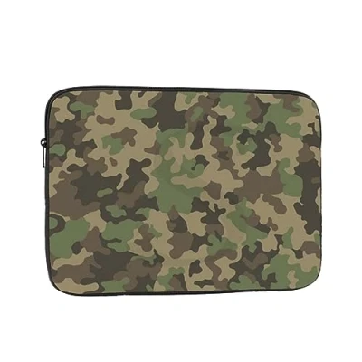 Image of Green Camo Printed Laptop Sleeve For 15 Inch Laptop, Shockproof Oxford Fabric Protective Case Bag