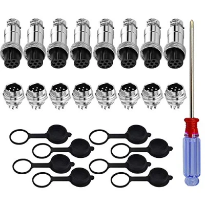 Image of QitinDasen 8Pcs Premium 7 Pin GX12 Aviation Connector, 5A 12mm Thread Male Female Panel Metal Wire Connector Plug Socket, with Rubber Protector Cap and Phillips Screwdriver