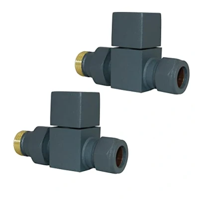 Image of Warmehaus 15mm Pair of Straight Towel Rail Radiator Valves Square Anthracite