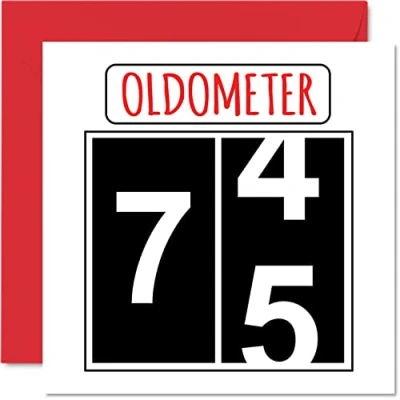 Image of Fun 75th Birthday Cards for Men Woman Oldometer Happy Card Dad Mum Great Grandad Grandpa Nanny Grandma Gran Uncle Auntie, 145mm x Greeting Cards,