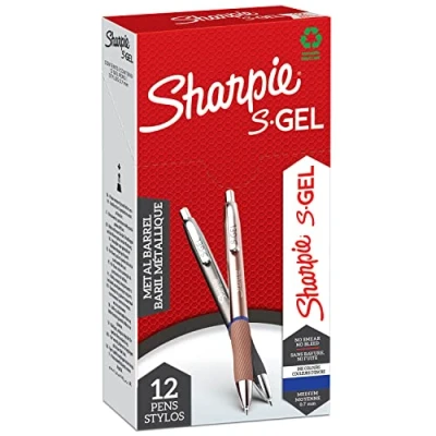 Image of Sharpie S Gel Metal Pens Medium Point (0.7mm) Steel Grey &amp; Rose Gold Blue Ink 12 Count