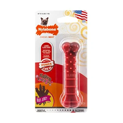 Image of Nylabone Extreme Tough Dog Chew Toy Bone, Durable, Cleans Teeth, Beef Jerky Flavour, X Small, for Dogs Up to 7 kg
