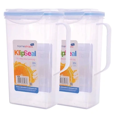 Image of HOMESHOPA Plastic Juice Jug, 2 Pack 1.5L Fridge Door Water Jug with Handle, BPA Free Pitcher Flip Top Lid, Airtight Leakproof Liquid Storage Dishwasher Freezer Microwave Safe