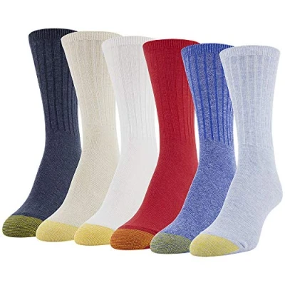Image of GOLDTOE Women&#039;s Casual Texture Crew Socks, Multipairs, Chambray (6 Pairs), M (Pack of 6)