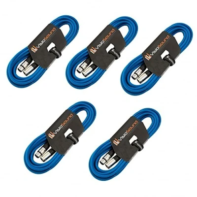 Image of 5 x 6m Male to Female XLR Mic Leads/Balanced Microphone Cables / 8 Colours/Multi Packs Blue