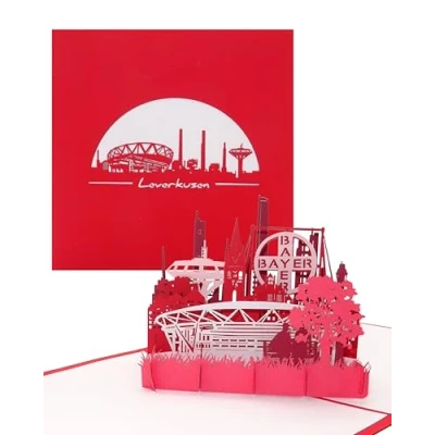 Image of 3D Card &quot;Leverkusen Panorama&quot;, Pop Up Greeting Souvenir, Travel Voucher, Gift with Envelope, Invitation, City Trip