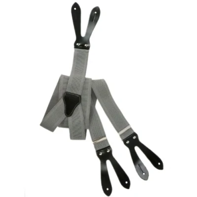 Image of Button Down Formal Dress Suspenders/Braces, 3.5cm Light Grey