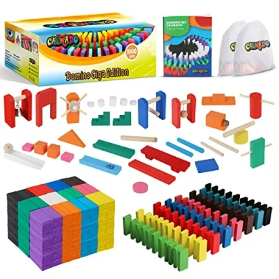 Image of Calmado Dominoes, 1000 pcs Dominoes Set, Games/Toy Made from Wood, Family Games Domino Grand Edition Set + Bag+ Instruction Manual Accessories