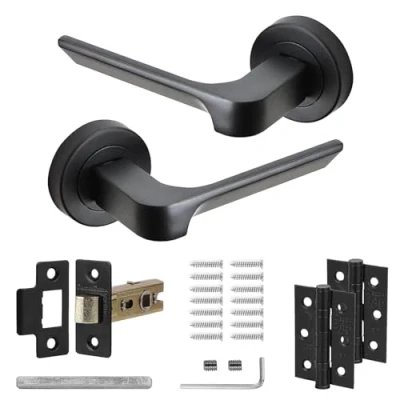 Image of Decoranddecor Black Door Handles Internal Sets, Handle Set, Matt Internal, Interior Mirage Range (2.5 Inch Latch 3 Hinges)