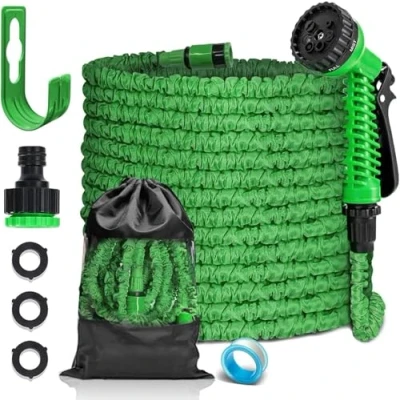 Image of FASCINATDECO 25FT Expandable Garden Hose Pipe, Flexible Expanding Magic with 1/2&quot; &amp; 3/4&quot; Fittings, 7 Function Spray Nozzle Gun, Lightweight Anti Kink Durable