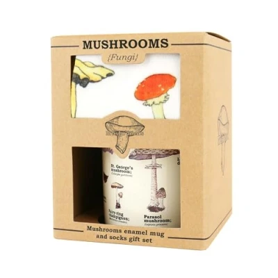 Image of Gift Republic Mushroom Set Enamel Mug and Fungi Socks Set. Foragers Outdoor Idea
