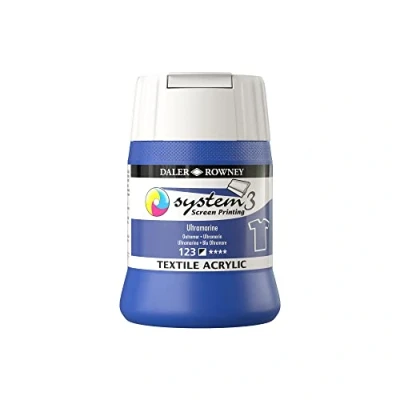 Image of Daler Rowney System3 Textile Acrylic Screen Printing Ink, Plastic Pot, 8.45oz 250 ml, Ultramarine Blue