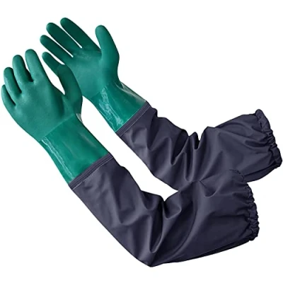 Image of Coopache 25&quot; Pond Gloves, Long Waterproof Work Cleaning Full Arm Length Rubber Gloves Reusable, Heavy Duty PVC for Women Men Gardening Aquarium (Green, L)