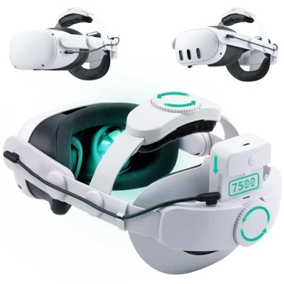 Image of Noiposi Battery Head Strap 7500mAh for Meta Quest 3S/3/Quest 2,Double Knobs Adjustable Elite Replacement,VR Accessories Enhanced Support &amp; Comfort Reduce Pressure Extend Playtime