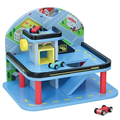 Image of Wooden Garage Playset with 2 Cars