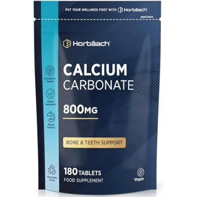 Image of Calcium Tablets 800mg High Strength Carbonate Supplement for Men &amp; Women 180 Vegan Horbaach