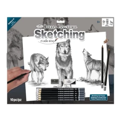 Image of Royal &amp; Langnickel 15 x 11 inch Wolves Pre Printed Sketching Made Easy Drawing Set