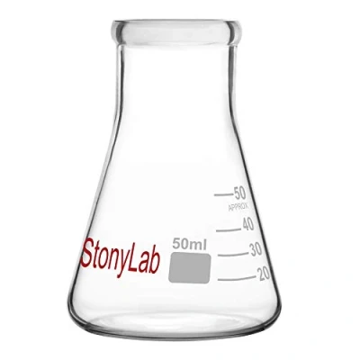Image of stonylab 1 Pack Glass 50ml Heavy Wall Narrow Mouth Erlenmeyer Flasks with Duty Rim (50ml Fits 4# Rubber Stopper)