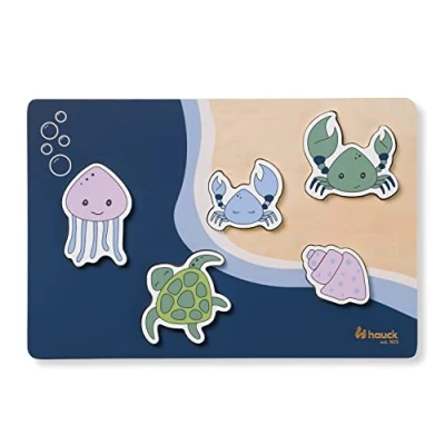 Image of Hauck Wooden Jigsaw Puzzle Baby N Fit 1+ Years FSC® Certified Educational Animal (Sea)