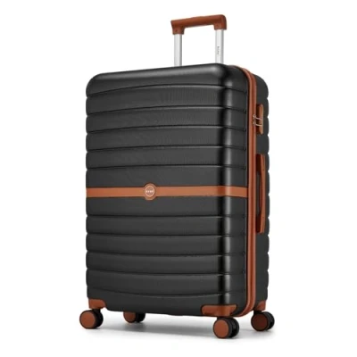 Image of Kono Large Suitcase 28 inch Lightweight ABS + PC Hard Shell Trolley Case Travel Hold Check in Luggage with 3 Digit Combination Lock Spinner Wheels (Black/Brown)