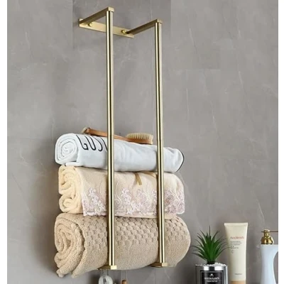 Image of Bathroom Towel Rack for Rolled Towels, Wall Mounted Storage Organization, Stainless Steel Holder Can Holds Up to 6 Large Bath Towels (Gold)