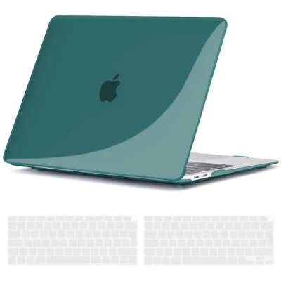 Image of TECOOL Case Compatible with MacBook Air 13 inch M1 A2337 A2179 A1932 Touch ID, 2020 2019 2018 Release, Ultra Slim Plastic Hard Shell &amp; UK EU Keyboard Cover, Glossy Surface, Crystal Deep Teal