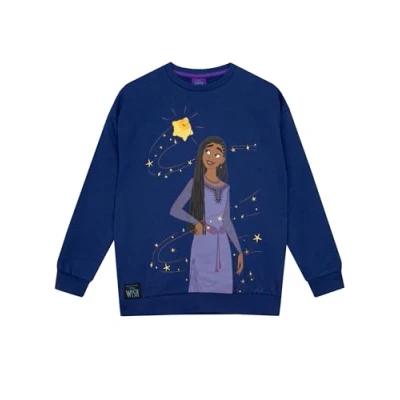 Image of Disney Jumper Wish Girls Sweatshirt 100% Cotton Long Sleeve Sweater Blue 3 4 Years