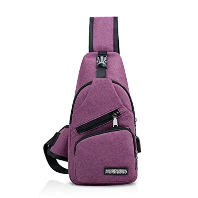 Image of FANDARE New Sling Bag Unisex Chest Pack for Men/Women Crossbody with USB, Earphone Hole One Strap Backpack Travel Cycling Camping Hiking Waterproof Polyester Purple