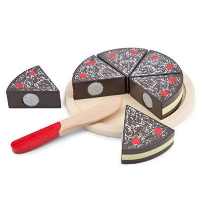 Image of New Classic Toys 10584 Wooden Pretend Play Kids Cutting Cake Chocolate Cooking Simulation Educational Perception Toy for Preschool Age Toddlers Boys Girls, Multi Color, Petit