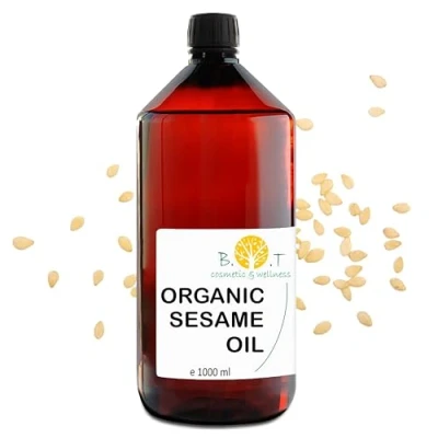Image of 100% Pure and Natural Organic Sesame Oil extracted from The Cold Pressing of Seeds. Certified Organic. Skin Hair Care. Ayurveda Massage 1000 ml 1 L 35.2fl oz