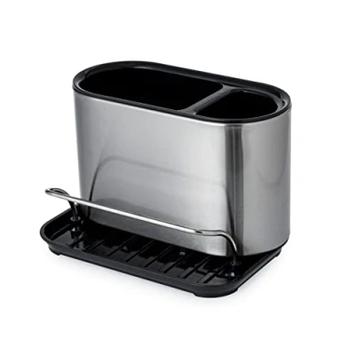 Image of Casa &amp; Classico Stainless Steel Kitchen Sink Organiser with Tray, Caddy Sponge Holder, Tidy Utensil Drains Water for Bathroom, Fingerprint Proof Coating, Area