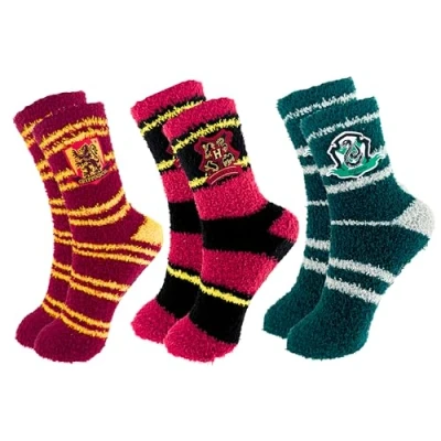 Image of Harry Potter Socks, Hogwarts Gryffindor Slytherin Design, Pack of 3 Cosy Soft Fleece Unisex Adult Gifts! One Size UK to 7 / EU 36 40