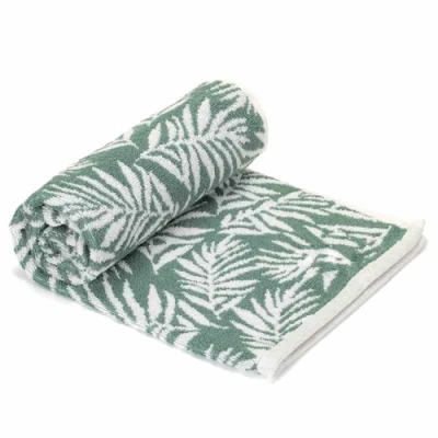 Image of Jansons Direct Linens 2 x 100% Cotton Guest Size Towel in Green with Leaf Design Cream 40cm 70cm