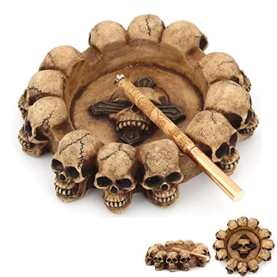 Image of OURASHERO Ashtrays Resin Skull Ashtray Cigarette Ash Container Spooky Human with 4 Slots Smoking Room Office Bar Ornament Halloween Decor Scary Fantasy for Smokers