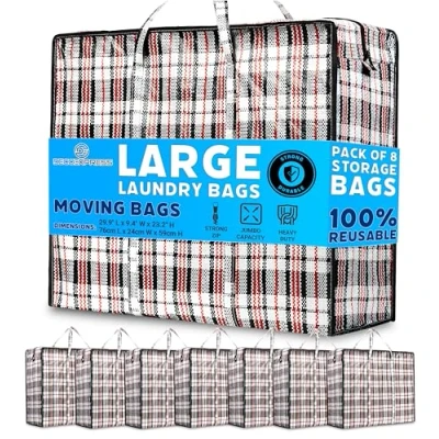 Image of DECO EXPRESS Laundry Bags Large Strong Durable Storage for Moving House Shopping and Jumbo Reusable Zip Bag XXL Multipack (Pack of 8)