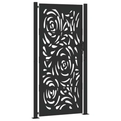 Image of vidaXL Garden Gate Black 105x205 cm Steel Flame Design
