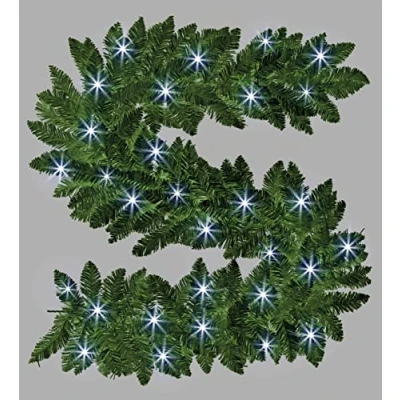 Image of SHATCHI Black Imperial Pine Wreath Christmas Holiday Xmas Home Office Fireplaces Stairs Decoration with Non Pre Lit (CW/WW/Multicolour, Green w/Cool White LEDs, 2m Garland