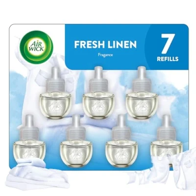 Image of Air Wick Plug in Diffuser Refill, Fresh Linen, Pack 7 x 19ml, Long Lasting Fragrance, Lasts up to 200 days, freshener