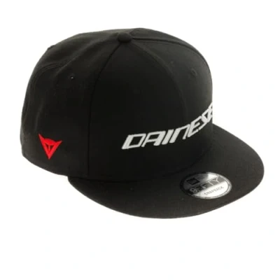 Image of Dainese 9Fifty Wool Snapback Cap, Men&#039;s Baseball Hat with Flat Visor, Summer Motorbike Cap Embossed Logo, Adjustable Rear Closure, Black
