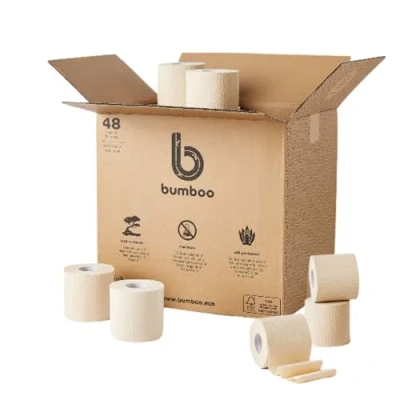 Image of Bumboo Bamboo Toilet Roll 48 Pack Unbleached Paper 3 ply, 300 Sheets Eco Rolls Bulk Buy Plastic Free, Soft, Strong, Sustainable &amp; Biodegradable Loo