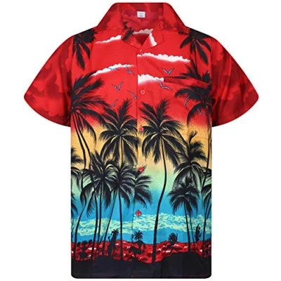 Image of V.H.O. Funky Hawaiian Shirt, Shortsleeve, Beach, Red, XXL