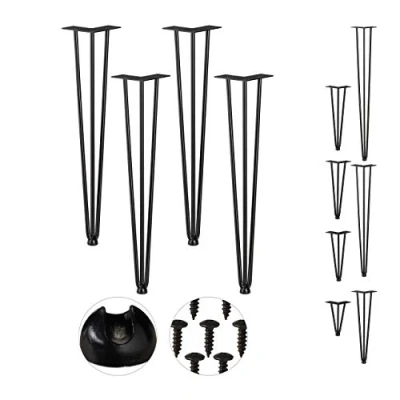Image of Relaxdays Hairpin Legs, Set of 4, 3 Bars, Metal, Table Support for Shelf and Stool, 60 cm, Black, steel, rubber