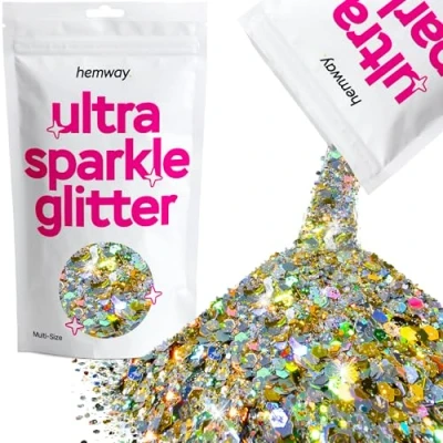 Image of Glitter Multi Size Gold Silver Holographic Ultra Sparkle Sequins Nail Face Festival Christmas Halloween Makeup Chunky Fine 100g / 3.5oz