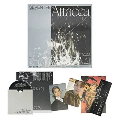 Image of SEVENTEEN 9th Mini Album [Attacca] (Op.2) Photo Book + Lyric Case CD R Postcard Folding Card 2 Pin Button Badges 4 Extra Photocards