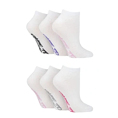 Image of Women&#039;s 6 Pair Dare to Wear Pique Knit Patterned Trainer Socks White Geoetric 4 8 Ladies